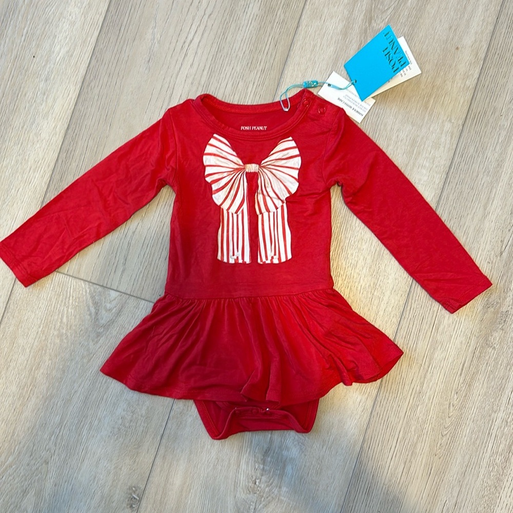 NWT posh peanut holiday skirted long sleeve bodysuit